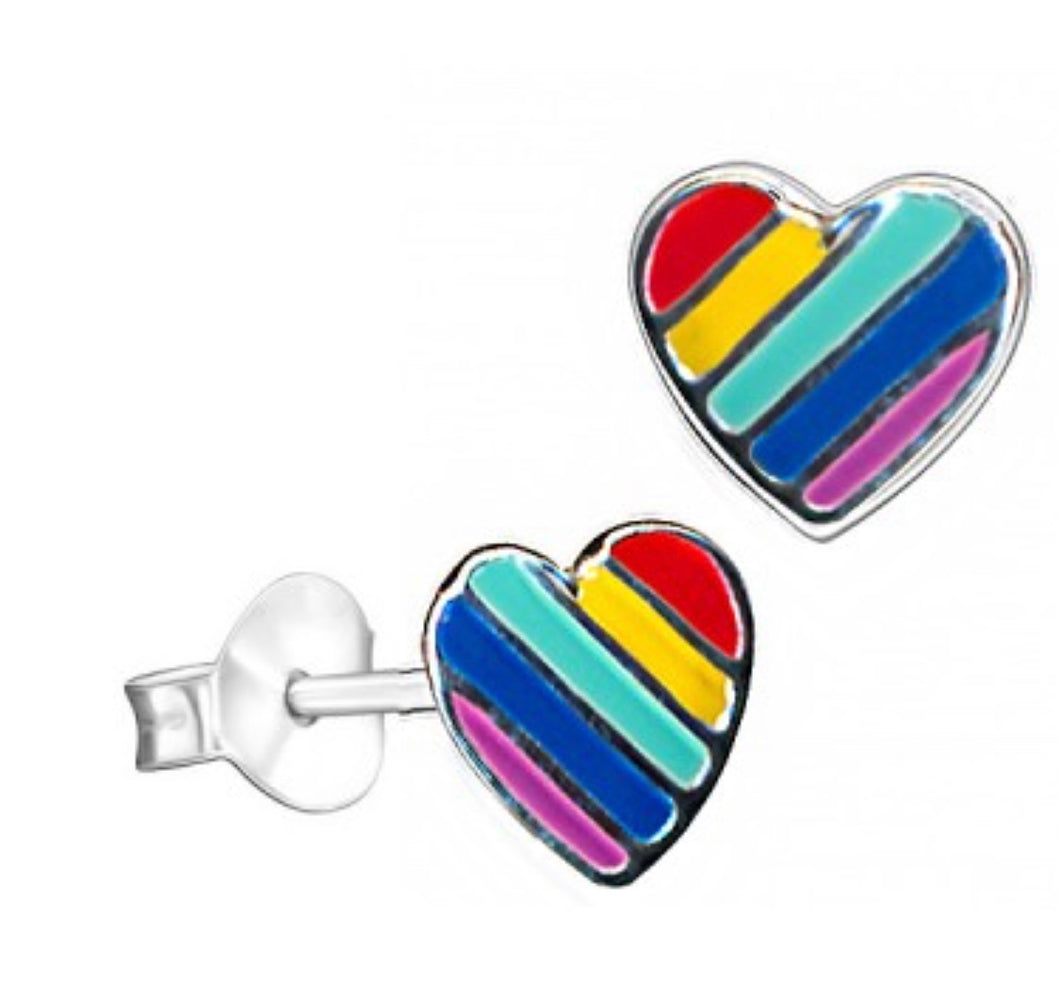 Silver Heart Rainbow Earrings